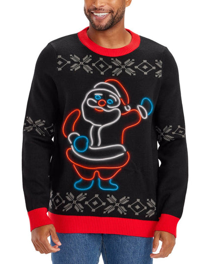 Men's Ho Ho Hello Neon LED Light Up Ugly Christmas Sweater