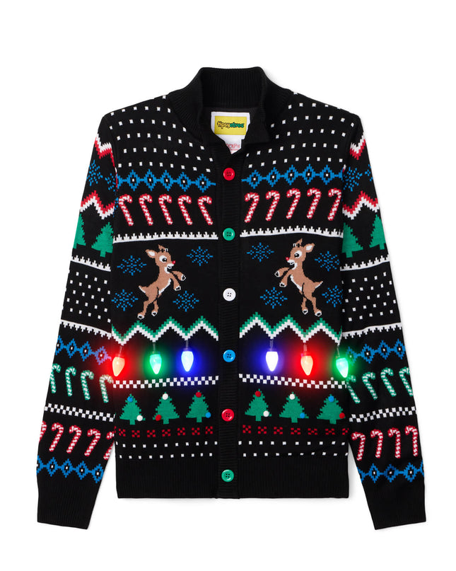 Men's Fair Isle Rudolph Light Up Christmas Cardigan Sweater