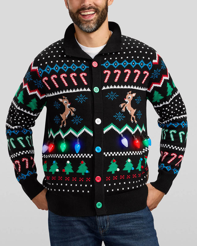 Matchende Fair Isle Rudolph Lysende Familie Cardigan Sweater