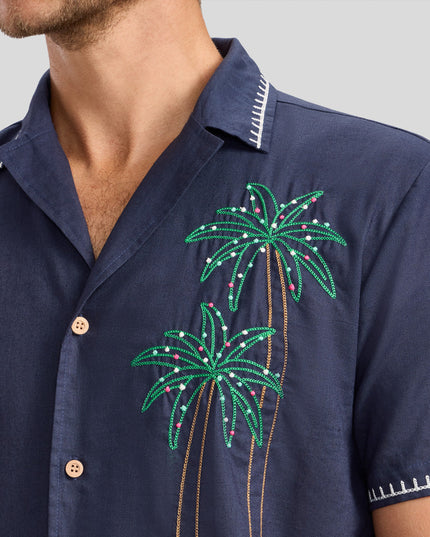 Men's Festive Flamingo Linen Cabana Shirt