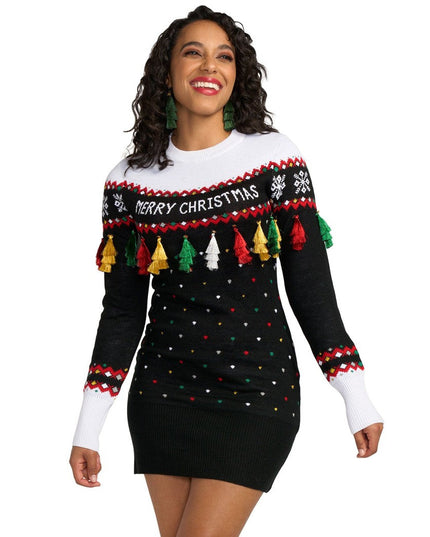 Kvinders Merry Christmas Tassel Sweater Dress