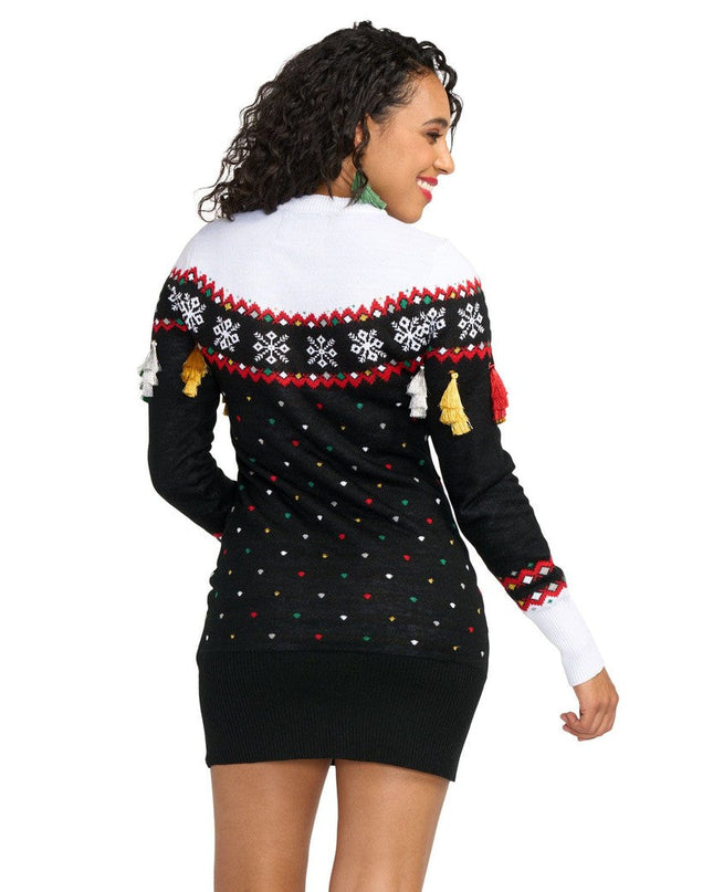 Kvinders Merry Christmas Tassel Sweater Dress
