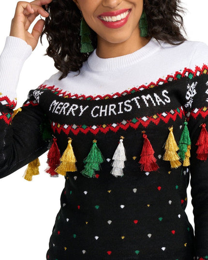 Kvinders Merry Christmas Tassel Sweater Dress