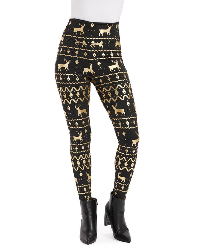Sort og Guld Fair Isle Høj Talje Leggings