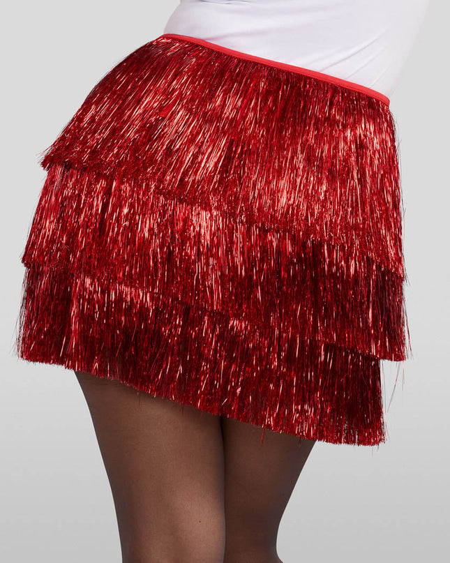 Women's Red Tinsel Fringe Shorts