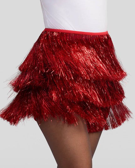 Women's Red Tinsel Fringe Shorts