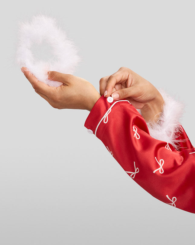 Women's Christmas Bow Satin Feather Pajama Set