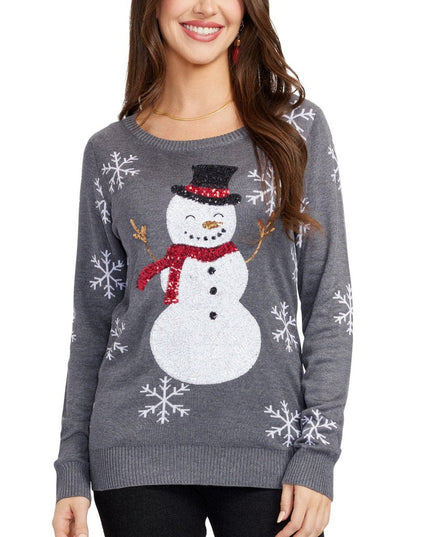 Kvinders Sequined Snow Day Ugly Christmas Sweater