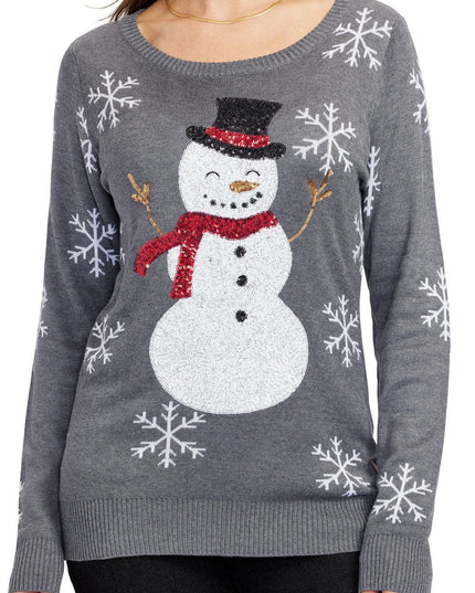 Kvinders Sequined Snow Day Ugly Christmas Sweater