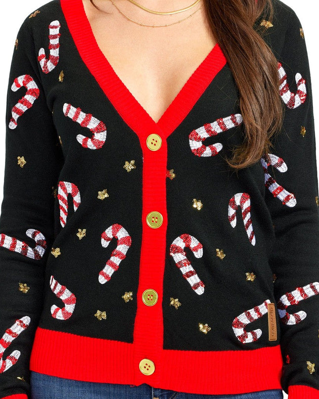 Women's Sequin Candy Cane Cardigan Sweater