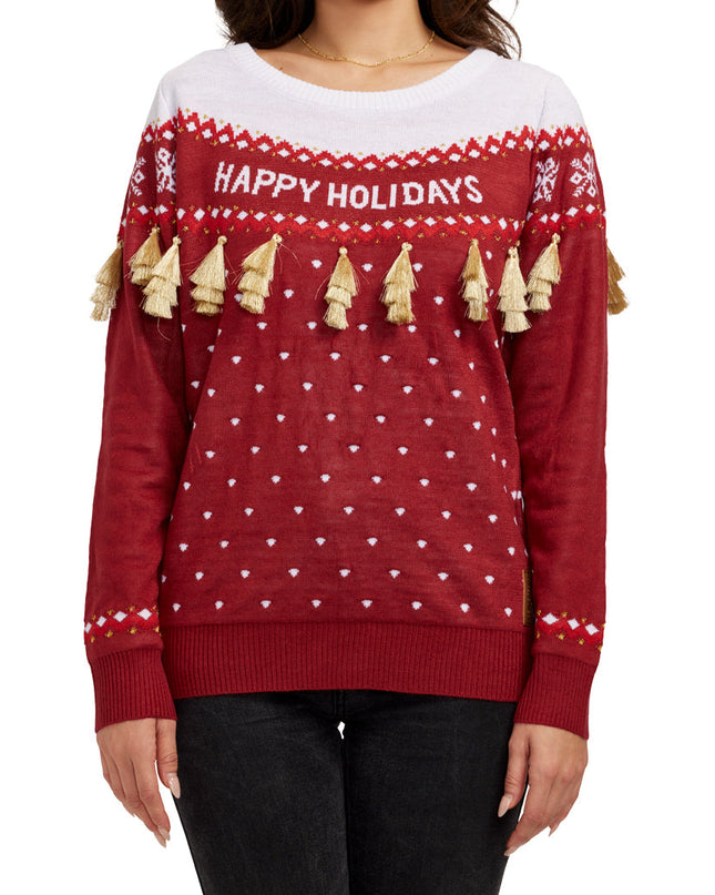 Women's Happy Holidays Tassel Ugly Christmas Sweater