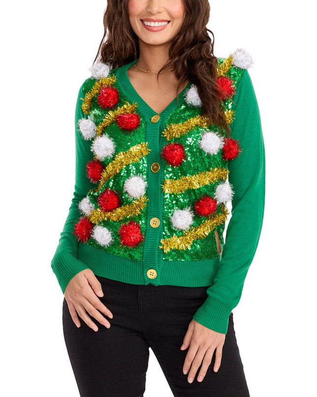 Women's Pom Party Ugly Christmas Cardigan Sweater