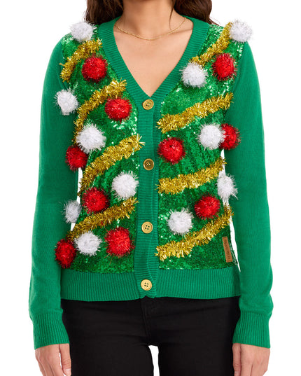 Women's Pom Party Ugly Christmas Cardigan Sweater