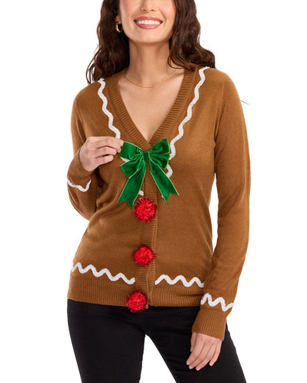 Women's Gingerbread Man Ugly Christmas Cardigan Sweater