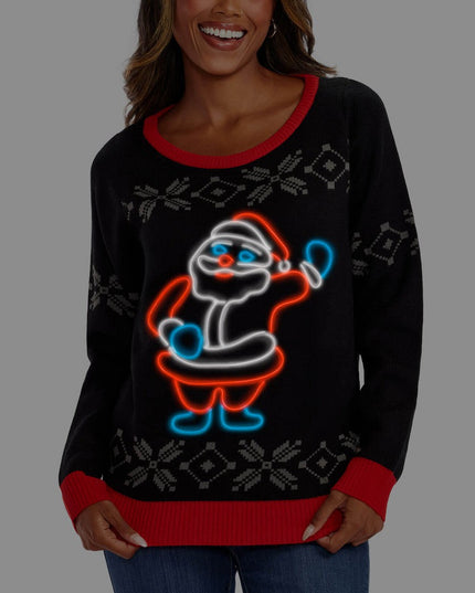 Women's Ho Ho Hello Neon LED Light Up Ugly Christmas Sweater