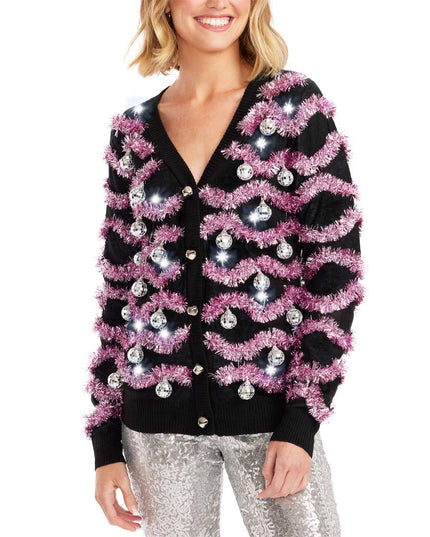 Women's Deck The Disco Balls Light Up Cardigan Sweater