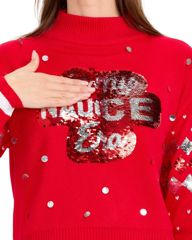 Women's Nice Era Turtleneck Cropped Reversible Sequin Christmas Sweater