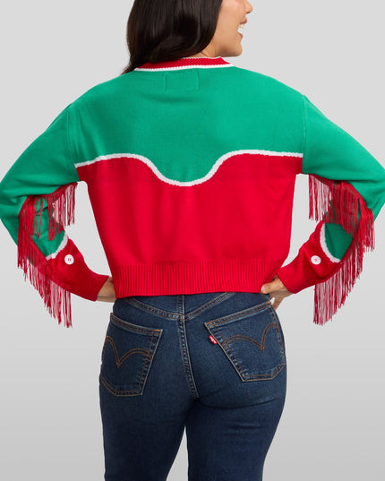 Women's Christmas Cowgirl Cropped Cardigan Sweater