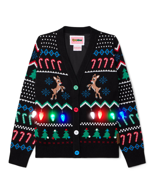 Women's Fair Isle Rudolph Light Up Christmas Cardigan Sweater