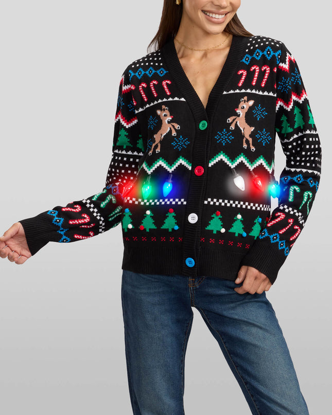 Matchende Fair Isle Rudolph Lysende Familie Cardigan Sweater