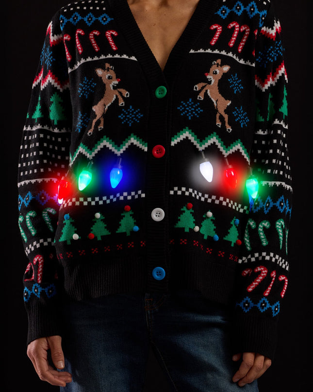 Matchende Fair Isle Rudolph Lysende Familie Cardigan Sweater