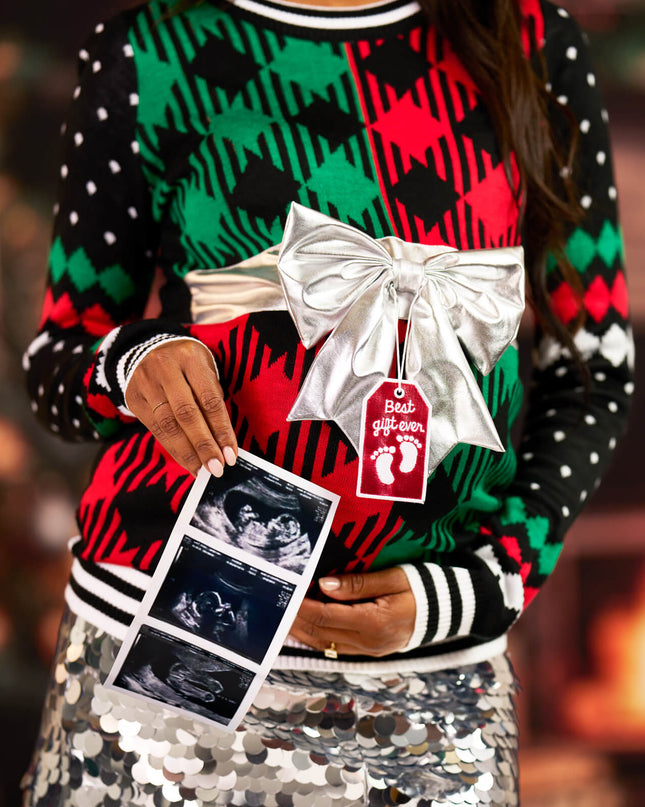 Women's Best Gift Ever Maternity Bow Christmas Sweater