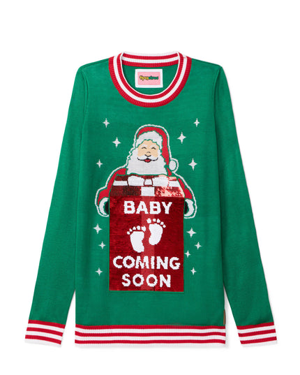 Women's Big Reveal Reversible Sequin Maternity Christmas Sweater
