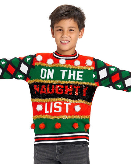 Drengs Naughty or Nice Vendbar Paillet Grim Christmas Sweater