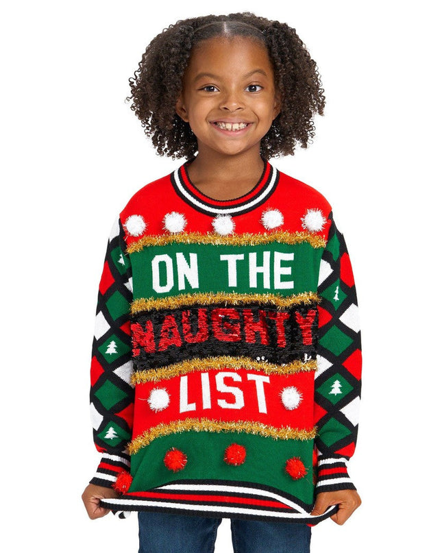 Girl's Naughty or Nice Reversible Sequin Ugly Christmas Sweater