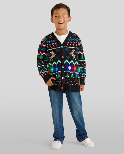 Matchende Fair Isle Rudolph Lysende Familie Cardigan Sweater