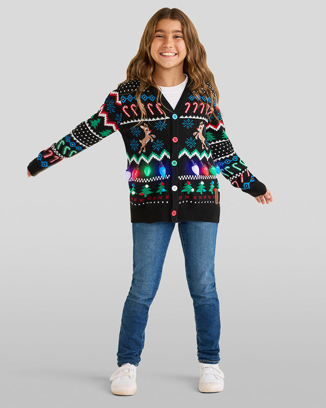 Matchende Fair Isle Rudolph Lysende Familie Cardigan Sweater