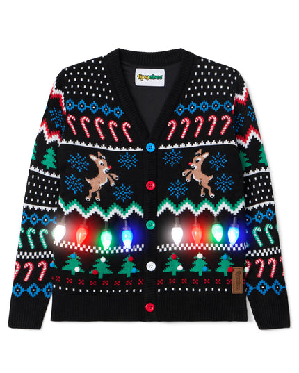 Boy's Fair Isle Rudolph Light Up Christmas Cardigan Sweater
