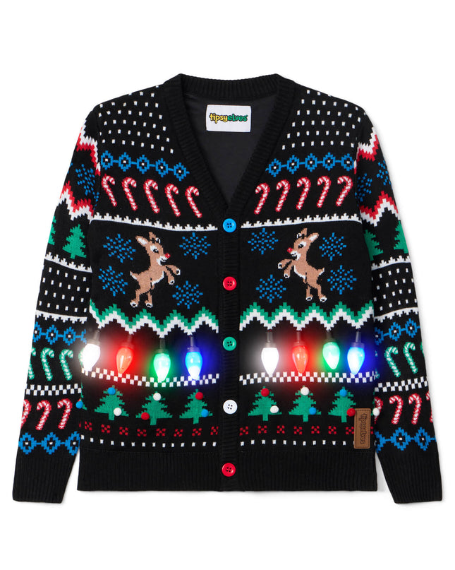 Matchende Fair Isle Rudolph Lysende Familie Cardigan Sweater