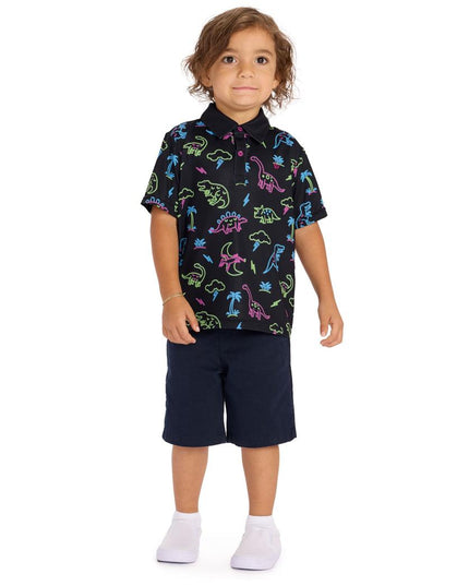 Toddler Boy's Neon Dinosaur Polo Shirt