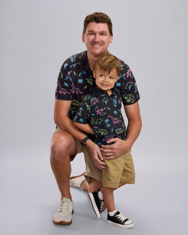Toddler Boy's Neon Dinosaur Polo Shirt