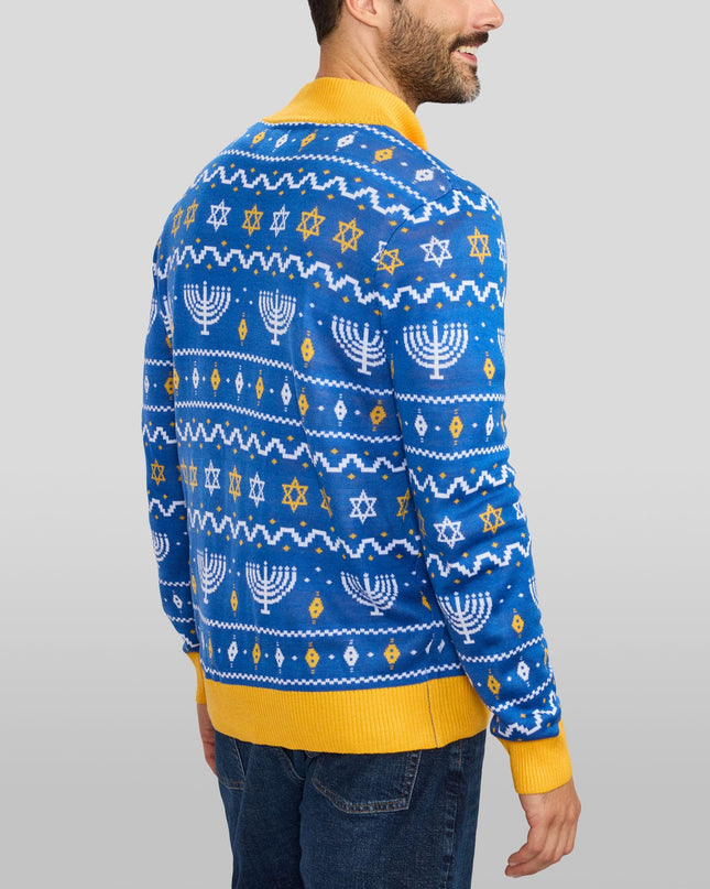 Men's Menorah Print Cardigan Sweater