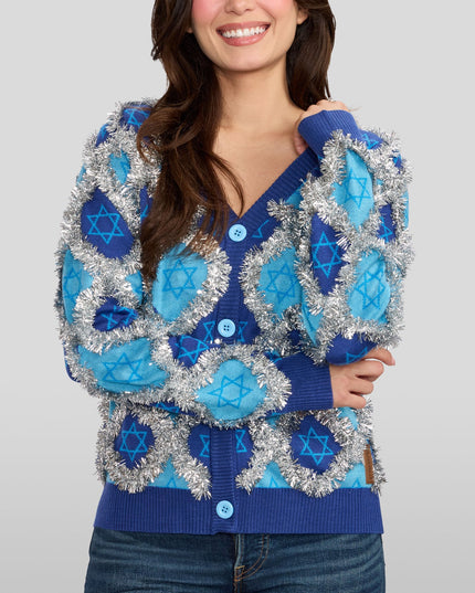 Women's Hanukkah Tinsel Cardigan Sweater