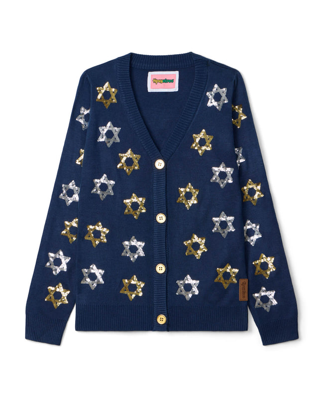 Women's Shimmering Star Of David Cardigan Sweater