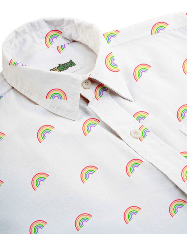 Men's White Rainbow Button Down Shirt