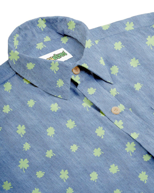 Herre Blå Kløver Button Down Skjorte