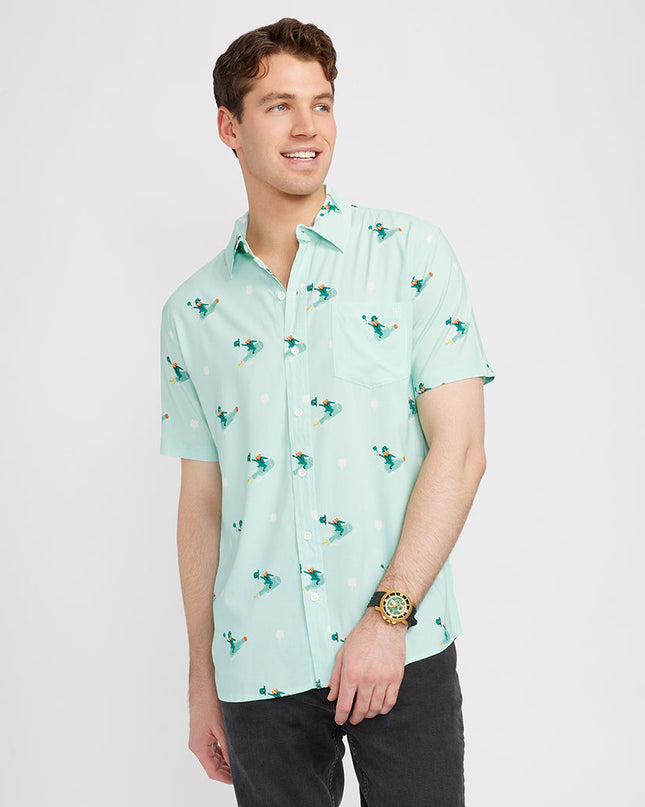 Mænds Leprechaun Liftoff Button Down Shirt