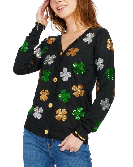 Women's Sequin Clover Cardigan Sweater