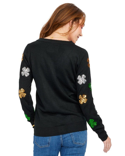 Women's Sequin Clover Cardigan Sweater