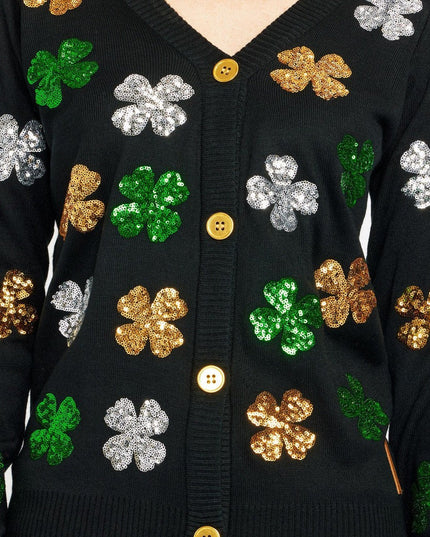 Women's Sequin Clover Cardigan Sweater