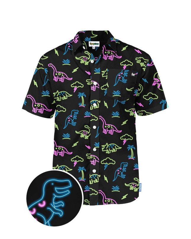 Men's Neon Dinosaur Hawaiian Shirt