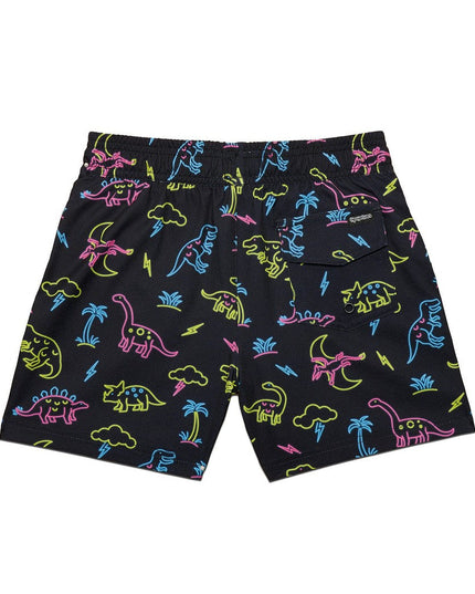 Boy's Neon Dinosaur Stretch Swim Trunks