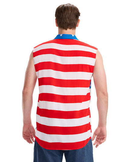 Men's Sleeveless Stripes Button Down Shirt