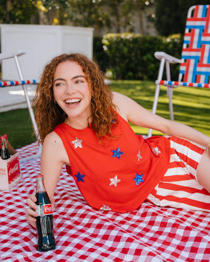 Women's Stars Of Summer Sequin Cropped Tank Top