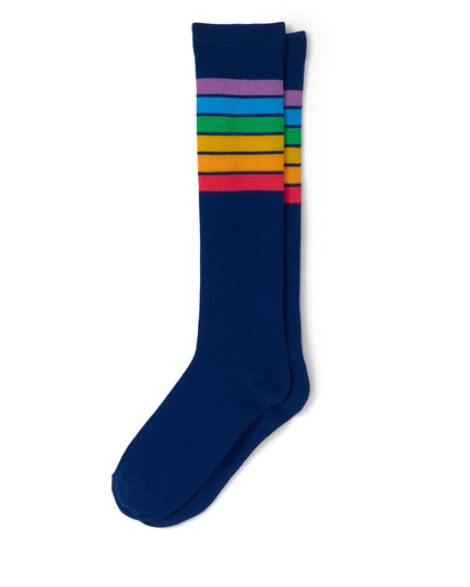 Navy Rainbow Striped Knee Socks (Passer til størrelser 6-11W)