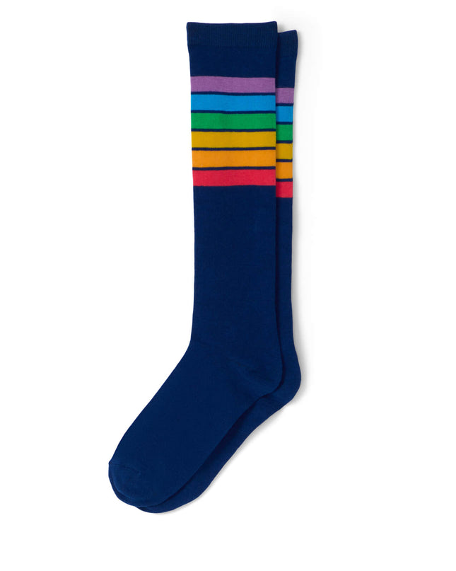 Navy Rainbow Striped Knee Socks (Passer til størrelser 6-11W)